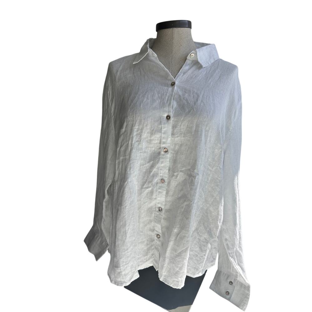 Joie White 100% Linen Button Down Shirt XL Coastal Minimalist Lightweight